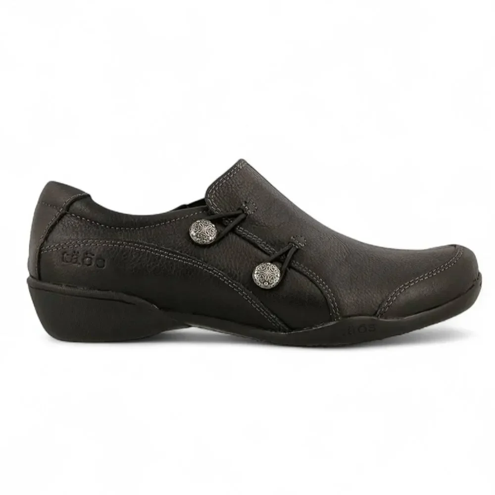Taos Encore Black Leather Slip On Loafer 10 Medallion Button Arch Support Shoe